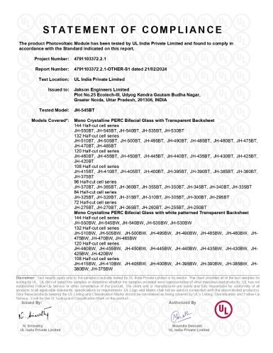 06 Bifacial MonoPERC Ammonia Certificate