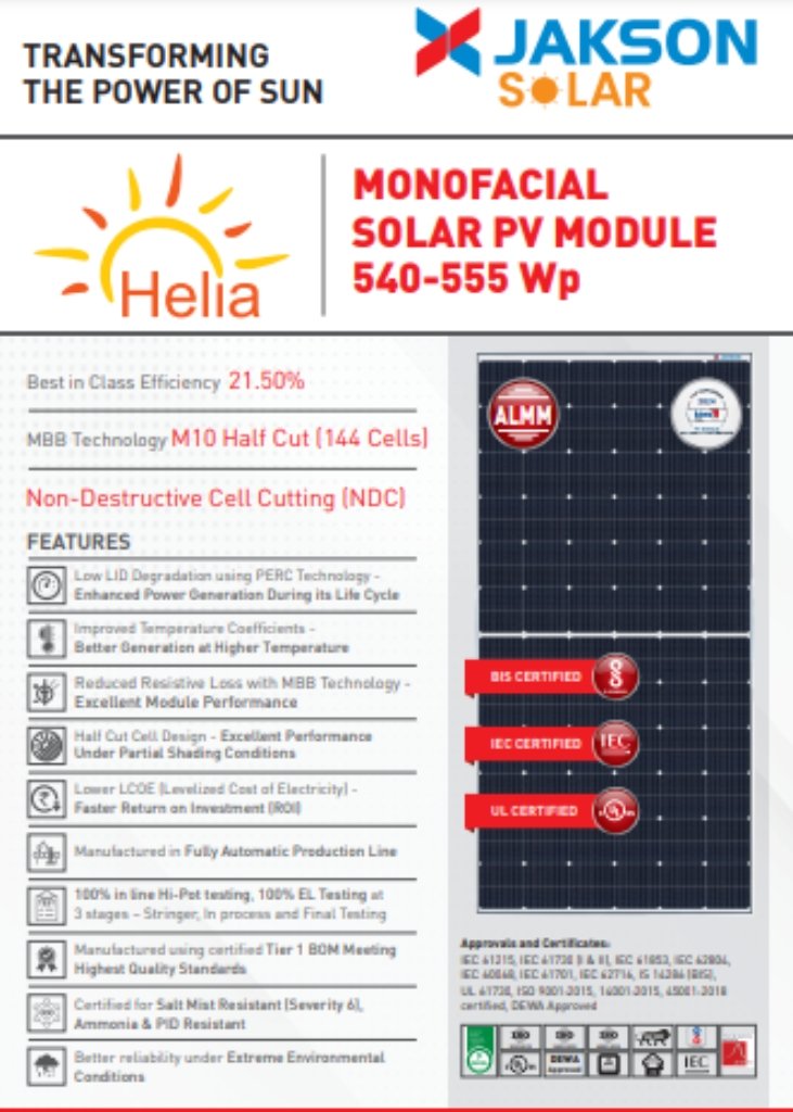 MONOFACIAL SOLAR PV MODULE 540-555 Wp