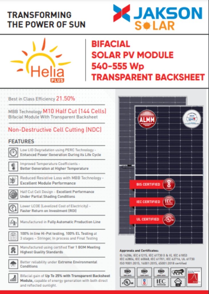 BIFACIAL SOLAR PV MODULE 540-555 Wp TRANSPARENT BACKSHEET