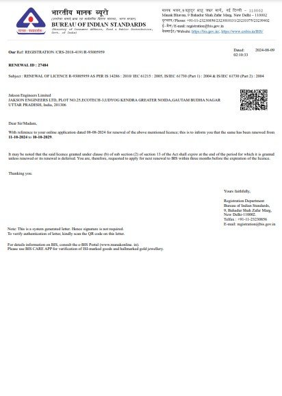 MONOPERC BIFACIAL BIS RENEWAL CERTIFICATE 2024 2029