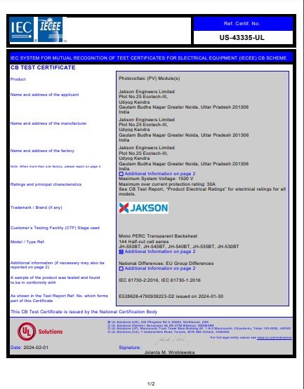 MONOPERC BIFACIAL IEC 61730 CERTIFICATE