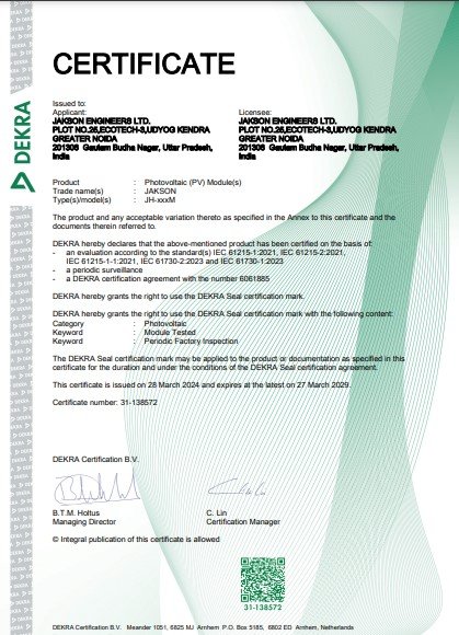 MONOPERC MONOFACIAL IEC 61215 & IEC 61730 CERTIFICATE