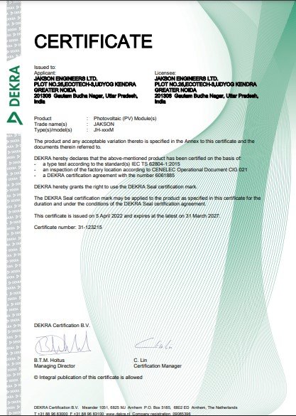MONOPERC MONOFACIAL IEC 62804 1 CERTIFICATE