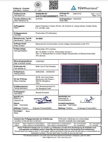 TOPCON DUAL GLASS IEC 60904 1 2 CERTIFICATE