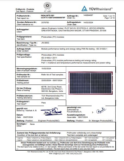 TOPCON DUAL GLASS IEC 61853 1 CERTIFICATE