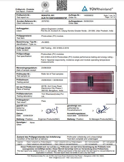 TOPCON DUAL GLASS IEC 61853 2 CERTIFICATE
