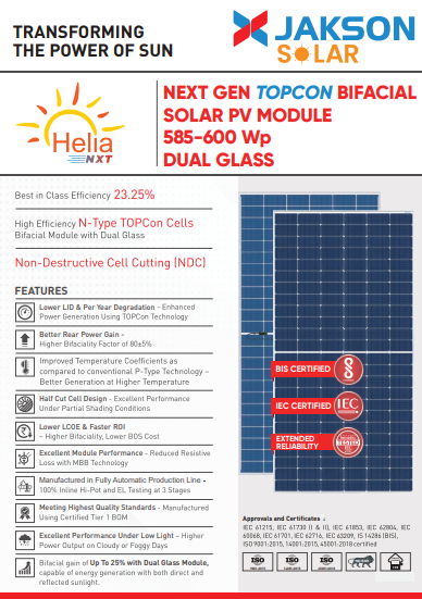 TOPCON BIFACIAL SOLAR PV MODULE 585-600 Wp DUAL GLASS