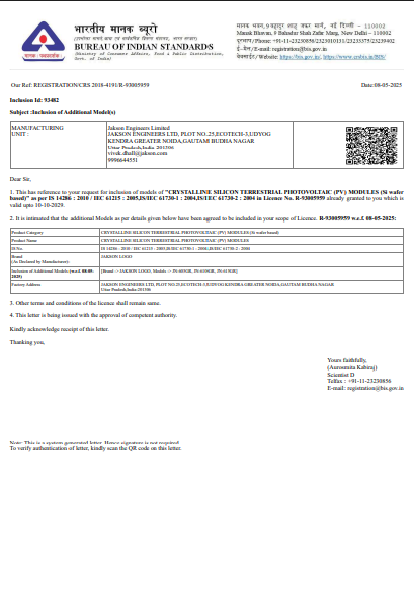 TOPCon G12R – BIS certificate