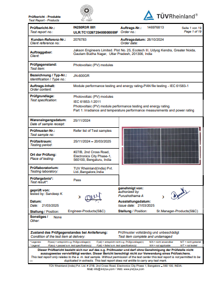 TOPCON G12R IEC61853 1 CERTIFICATE